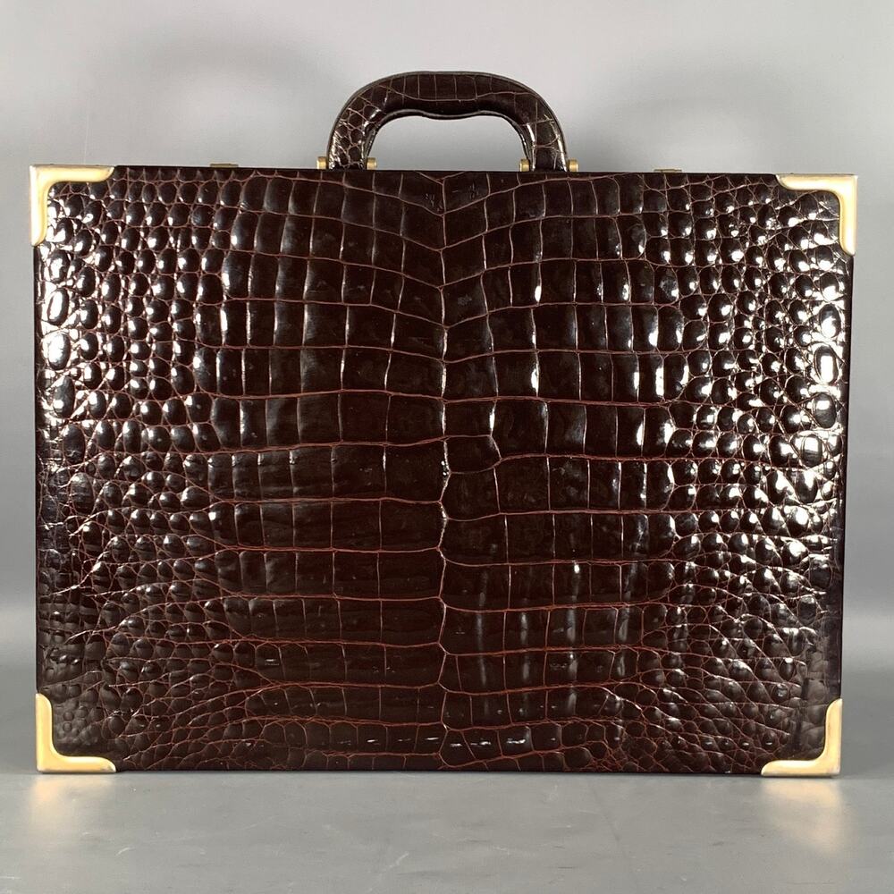 BELLESCO Brown Alligator Leather Briefcase Bags